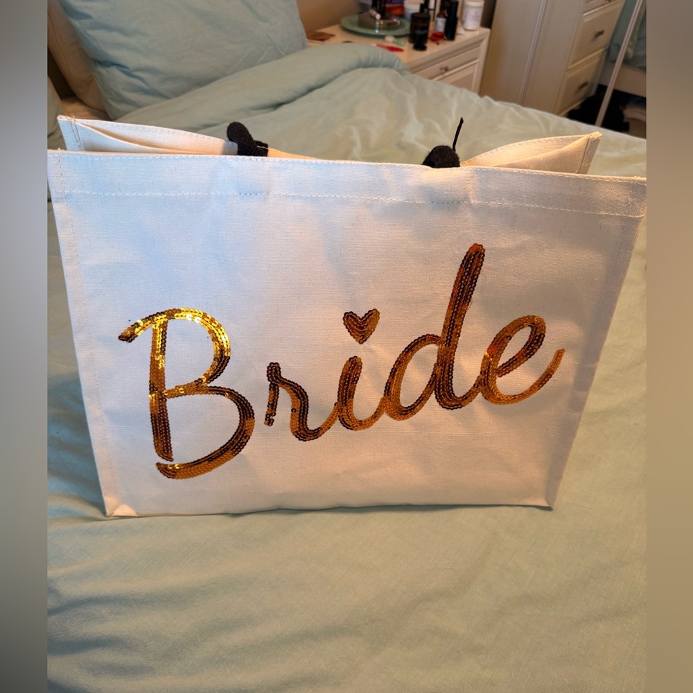 NICOLE MILLER | White Bride Canvas Tote Bag with Gold Accents